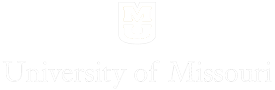 White University of Missouri logo on a black background, featuring a stylized "MU" shield above the text "University of Missouri" in a serif font.